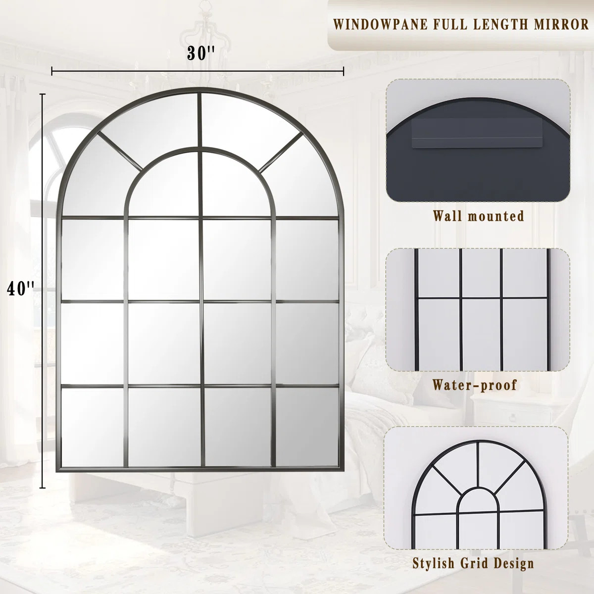 Arched Wall Mirror Aluminum Alloy Window Pannel Mirror Wall Decor | Wayfair North America