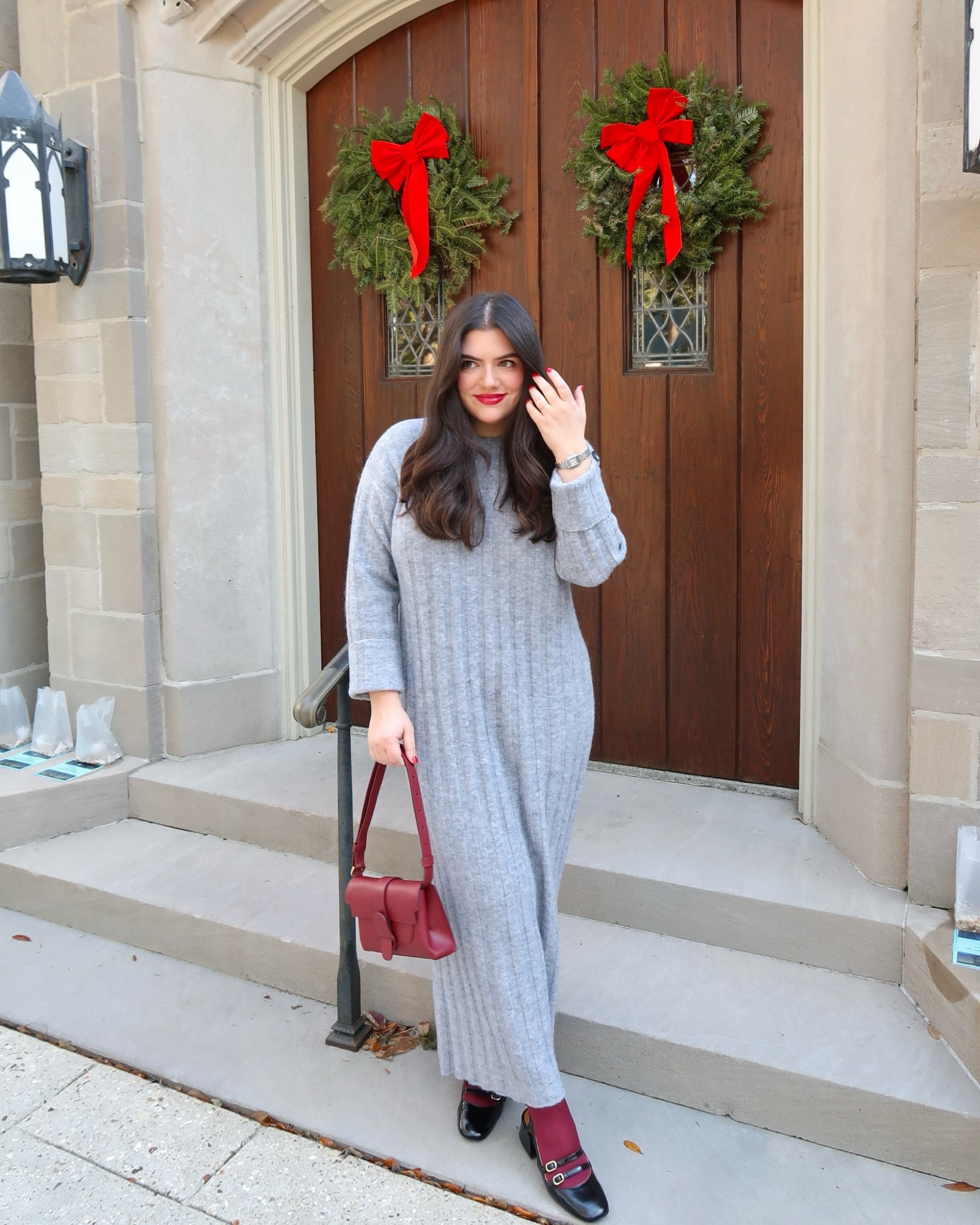 Christmas ready in this sezane sweater dress and burgundy tights 

#LTKSeasonal #LTKHoliday #LTKGiftGuide