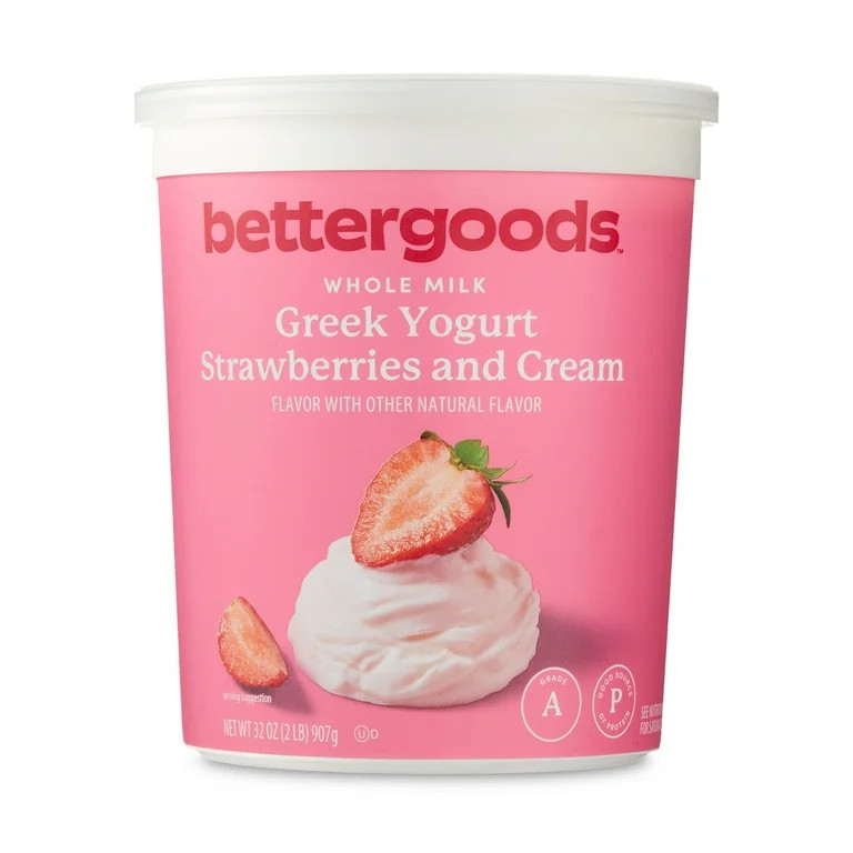 bettergoods Whole Milk Strawberries and Cream Flavored Greek Yogurt, 32 oz | Walmart (US)