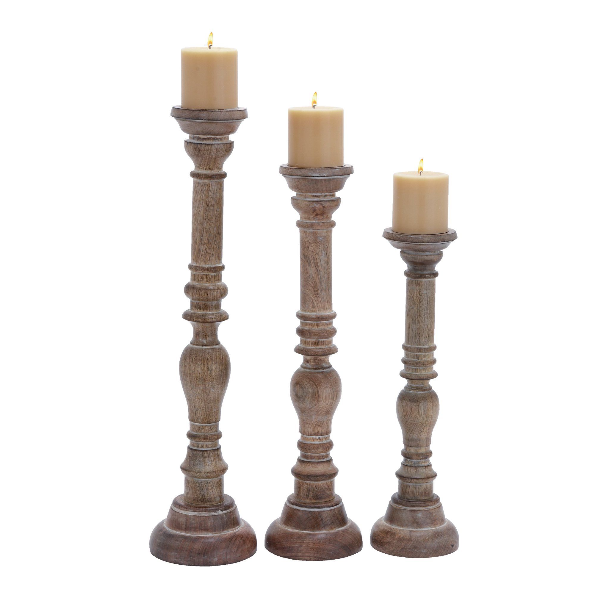 DecMode Indoor 24", 21", 17"H Mango Wood Candlestick, Brown, 3-Pieces | Walmart (US)