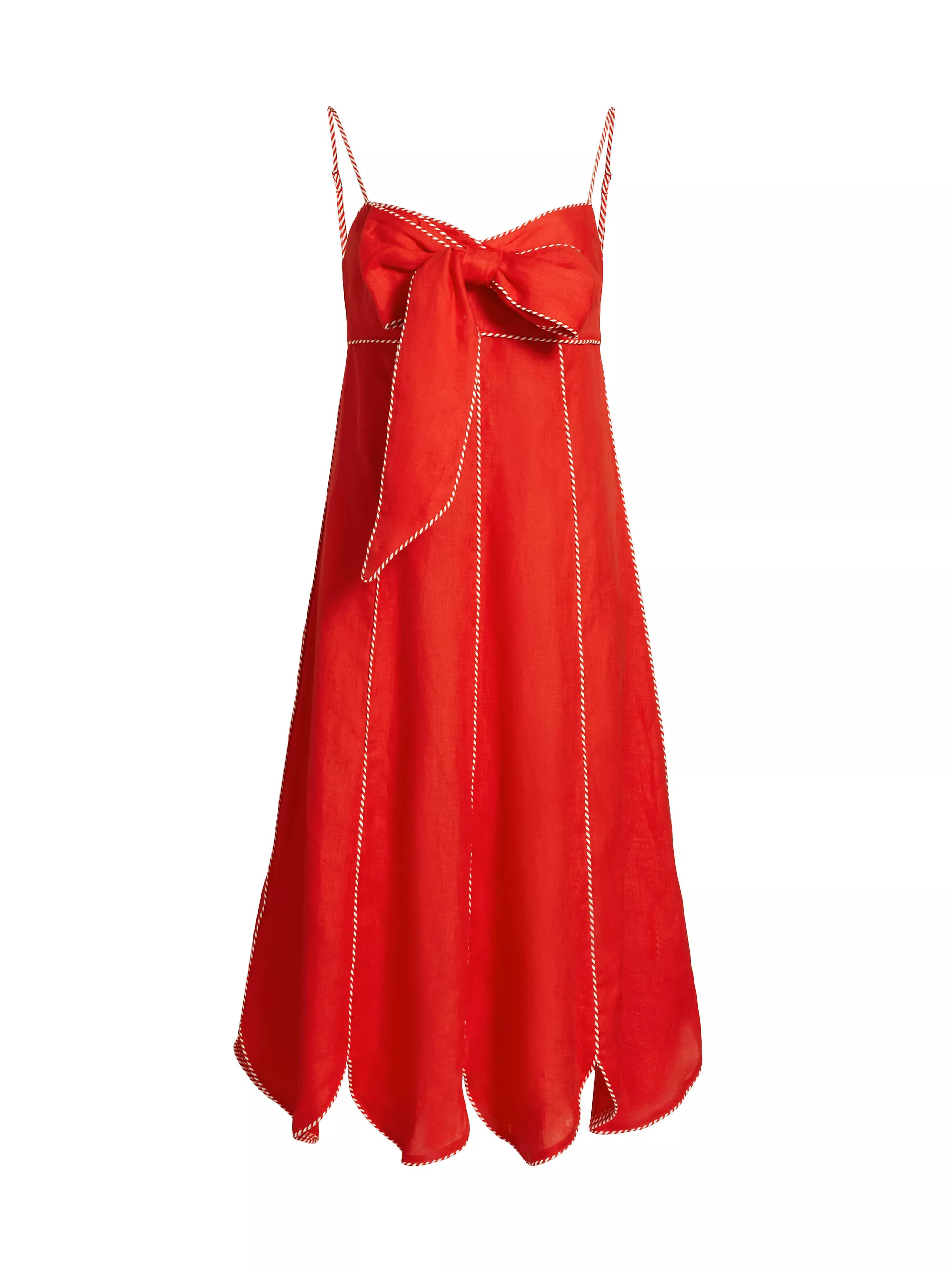 Shop Farm Rio Bow Linen Midi-Dress | Saks Fifth Avenue | Saks Fifth Avenue