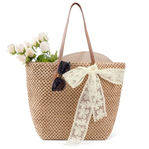 iSamzan Straw Beach Tote Bag for Women: 2026 Large Woven Handbag with Zipper, Perfect for Vacation, Travel and Summer Pool | Amazon (US)