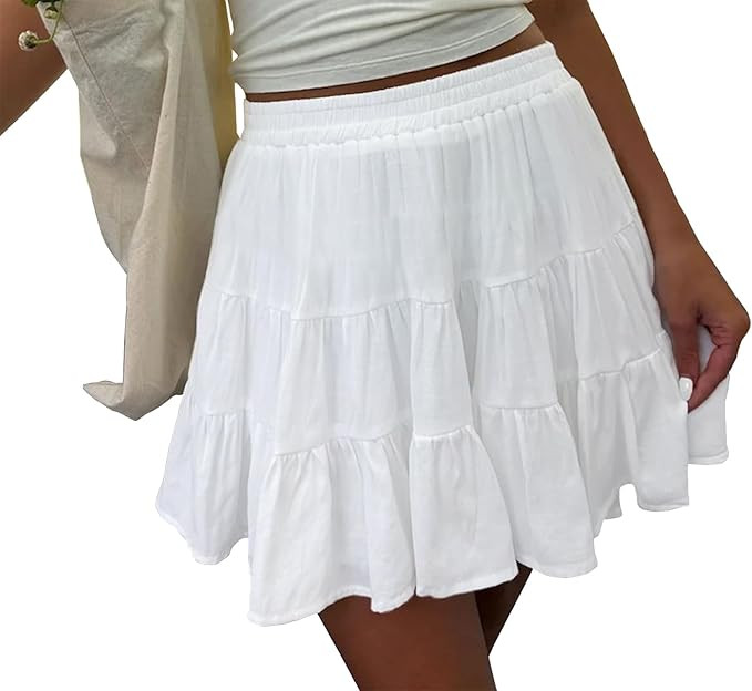 Tsher Women's High Elastic Waist Ruffle Casual Boho A-line Mini Skirts 0328 | Amazon (US)