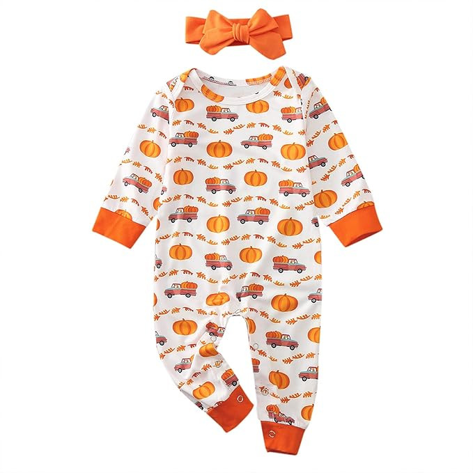 Halloween Baby Boy Girl Outfit Romper Outfits Long Sleeve Ruffle Bell-Bottom Romper Fall Winter C... | Amazon (US)