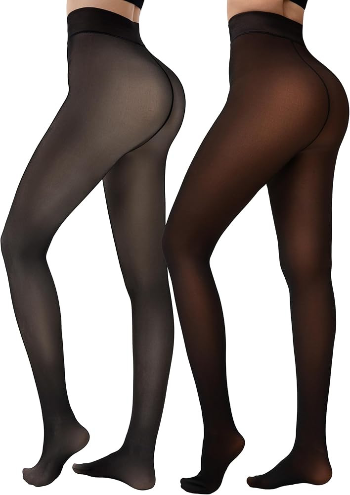 HONGTEYA 2 Pairs Fleece Lined Tights Women - Warm Sheer Pantyhose Fake Translucent Tights Winter ... | Amazon (US)