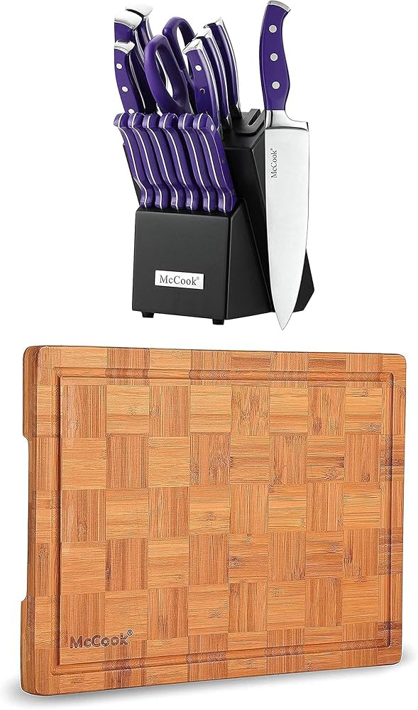 McCook MC27 Stainless Steel Knife Block Sets with Built-in Sharpener + MCW12 Bamboo Cutting Board... | Amazon (US)