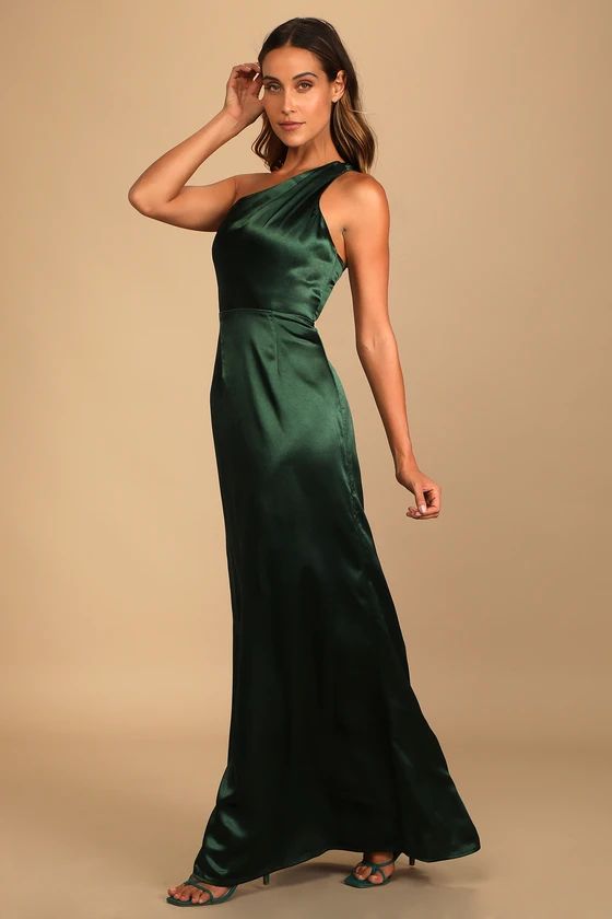 On the Guest List Emerald Green Satin One-Shoulder Maxi Dress | Lulus (US)