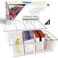 Pantry Organization and Storage - Plastic Storage Bins with Dividers - Stackable Storage Bins for... | Amazon (US)