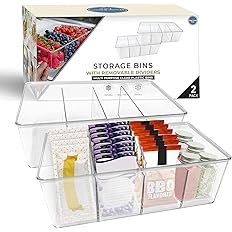 Pantry Organization and Storage - Plastic Storage Bins with Dividers - Stackable Storage Bins for... | Amazon (US)
