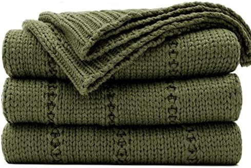 RECYCO Cable Knit Moss Green Throw Blanket for Couch, Super Soft Warm Cozy Decorative Knitted Thr... | Amazon (US)