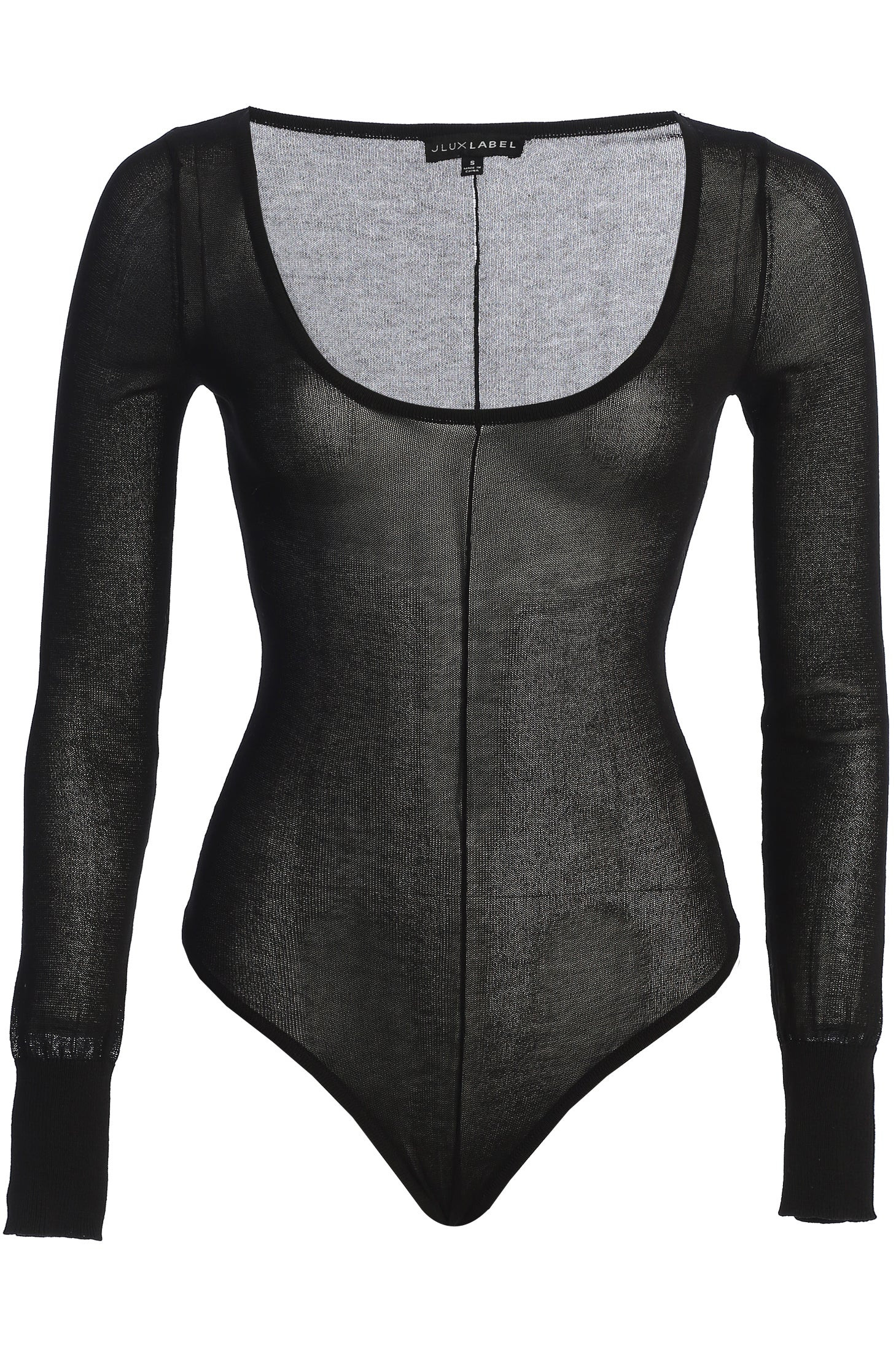Black Nerida Sheer Knit Bodysuit S | JLUXLABEL