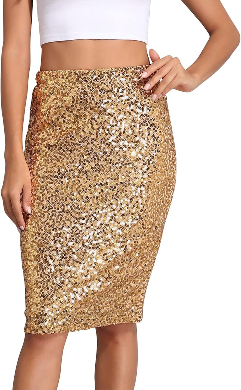 PrettyGuide Women's Sequin Skirt High Waist Sparkle Pencil Skirt Party Cocktail | Amazon (US)