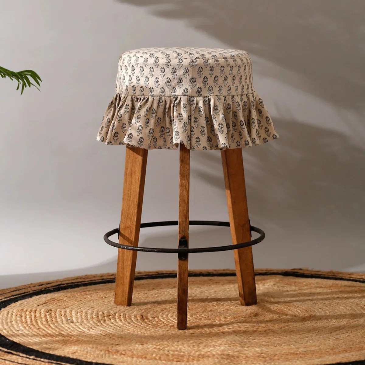 Farmhouse Style Barstool Slipcover With Fringe | Bar Stool Slipcover In Floral Print | Handmade L... | Wayfair North America