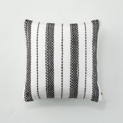18" x 18" Bold Stitch Stripe Indoor/Outdoor Throw Pillow Dark Gray - Hearth & Hand™ with Magnol... | Target