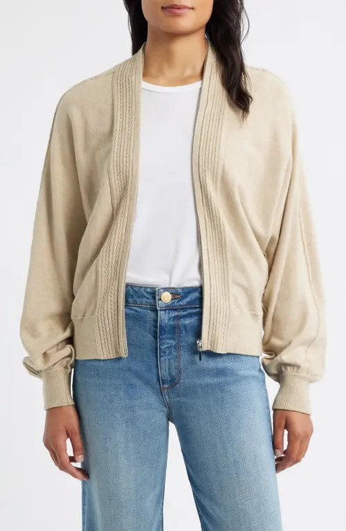 Wit & Wisdom Dolman Sleeve Zip Cardigan in Heather Wheat at Nordstrom, Size Small | Nordstrom