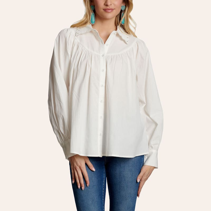 TCEC Women's Solid White Peasant Top | Cavender's