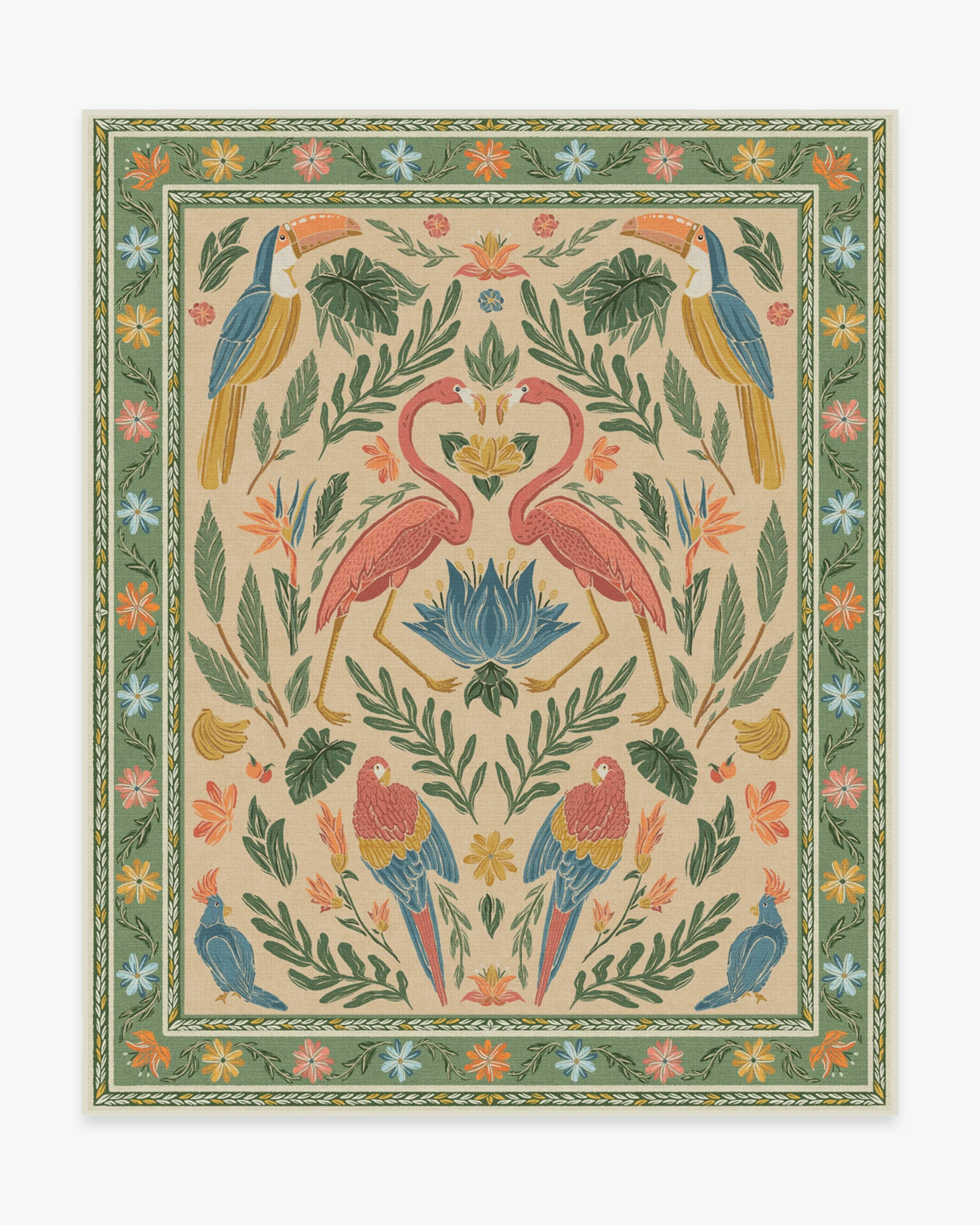 Birds Of A Feather Green & Peach Rug by Iris Apfel | Ruggable US | Ruggable