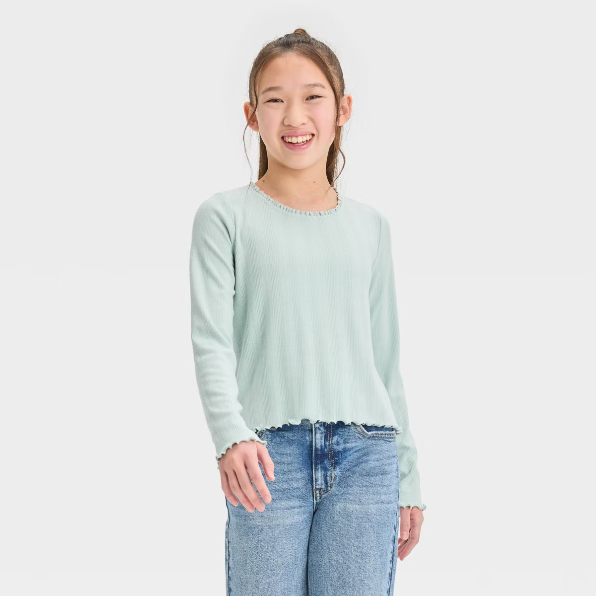 Girls' Long Sleeve Lace Trim T-Shirt - art class™ | Target