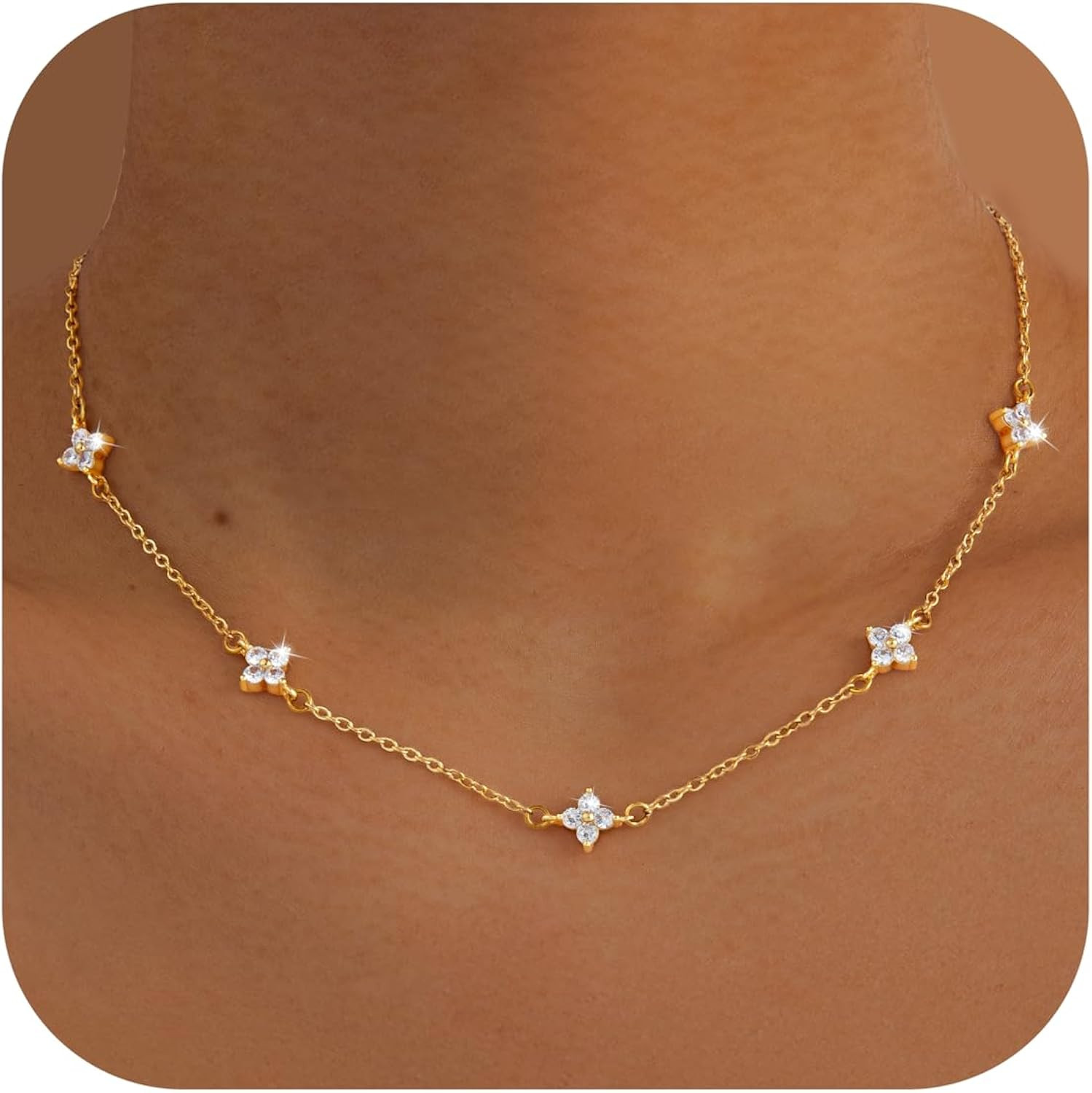 Gold Necklace for Women Trendy Choker Necklaces Crystal Pendant Non Tarnish Necklace Cubic Zircon... | Amazon (US)