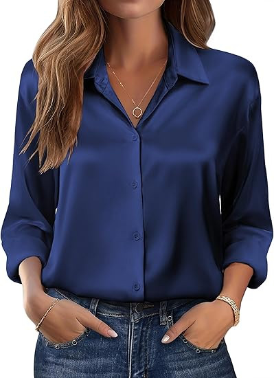 Zeagoo Womens Tops Long Sleeve Satin Silk Button Down Shirts Casual Business Dressy Blouses Fall ... | Amazon (US)
