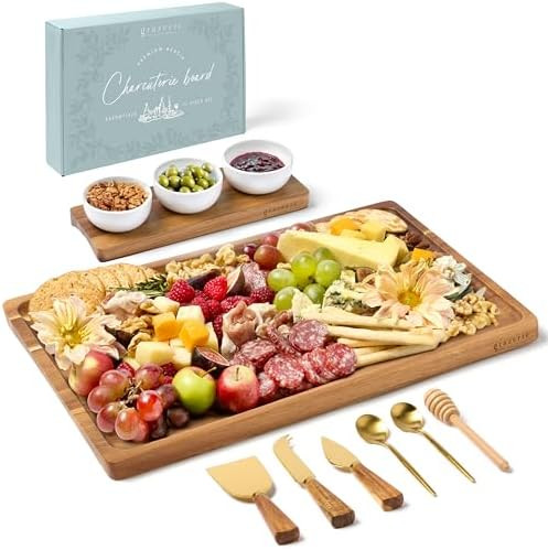 Charcuterie Boards Set - Acacia Cheese Board for Serving with Accessories - House Warming Gifts f... | Amazon (US)