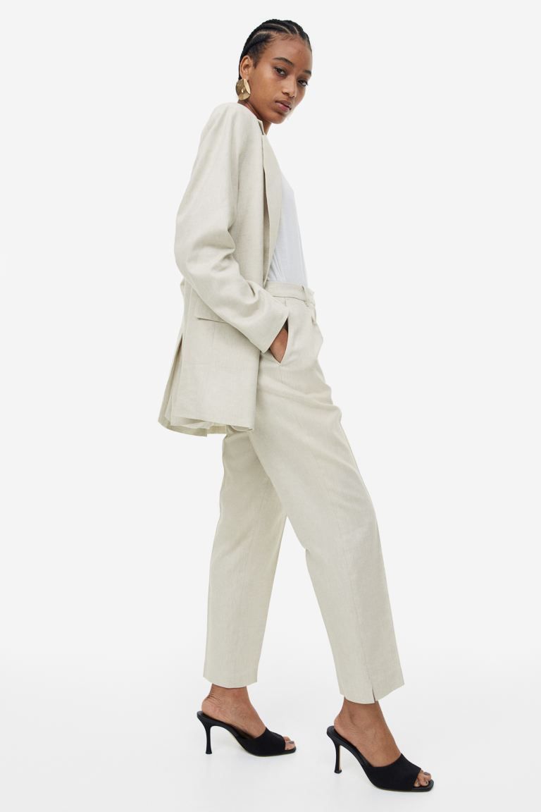 Linen-blend tailored trousers - Light beige - Ladies | H&M GB | H&M (UK, MY, IN, SG, PH, TW, HK)