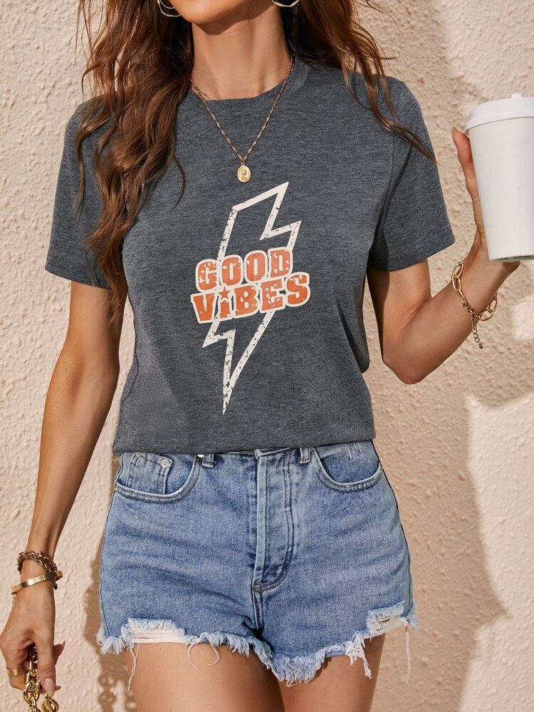 Letter & Lightning Print Tee | SHEIN