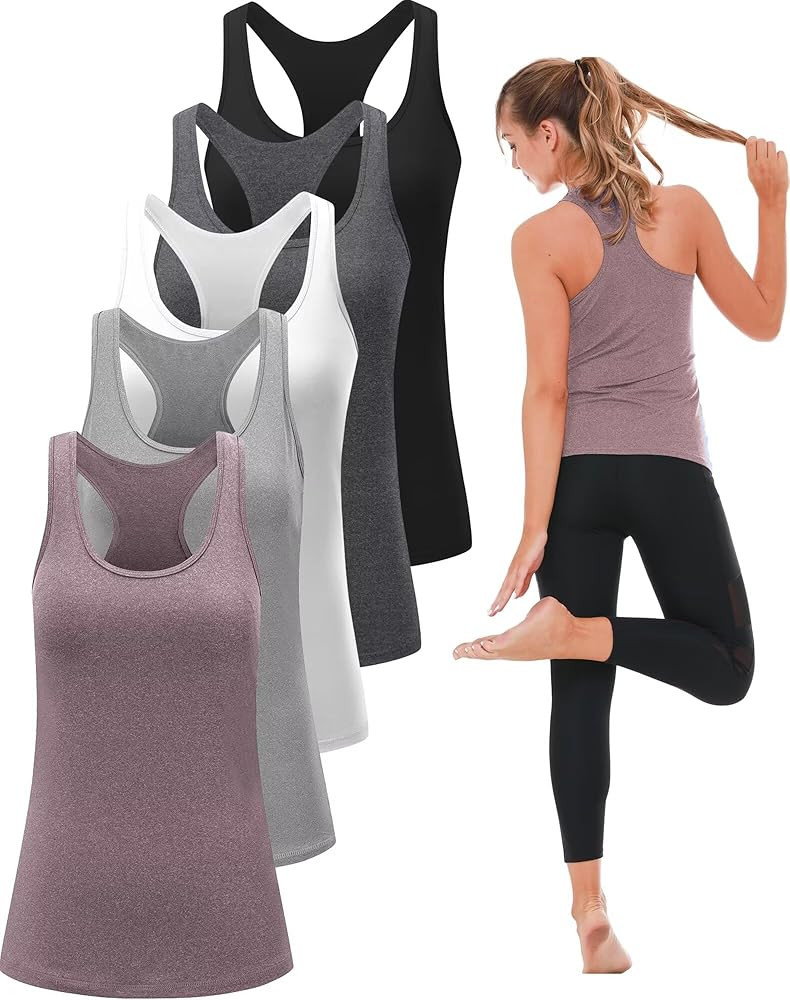 6 or 5 Pack Workout Tank Tops for Women, Athletic Racerback Sports Tank Tops, Compression Sleevel... | Amazon (US)
