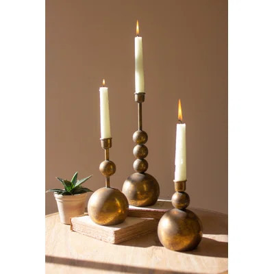 SET OF THREE ANTIQUE BRASS TAPER CANDLE HOLDERS | Wayfair North America