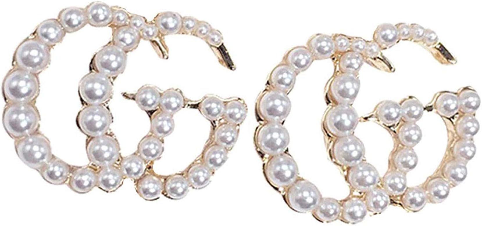 Luxury Letter G Pearl Stud Earrings Vintage Colorful Crystal Statement Earrings Stocking Stuffers... | Amazon (US)