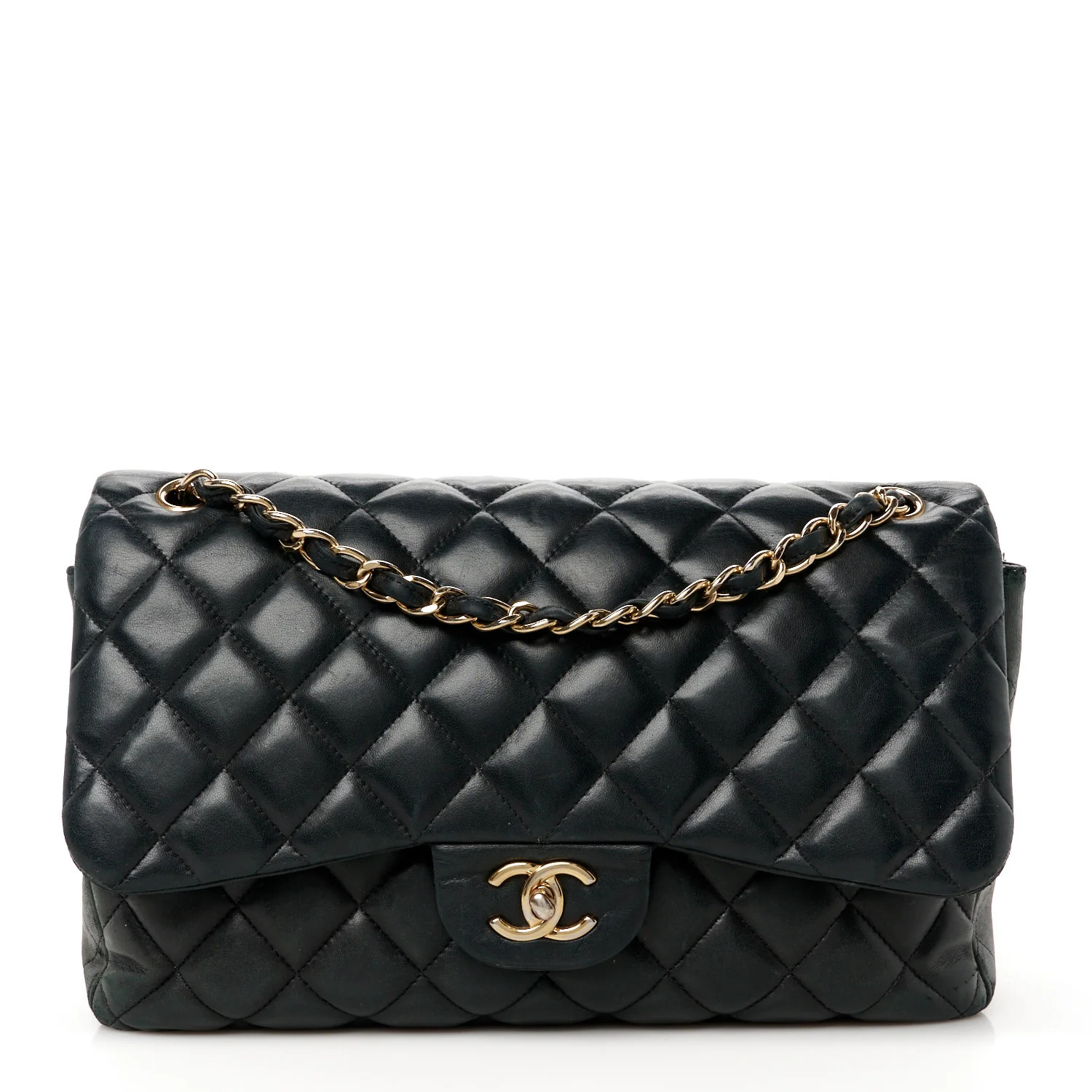 Chanel Lambskin Quilted Jumbo Double Flap Black 1640969 | FASHIONPHILE (US)