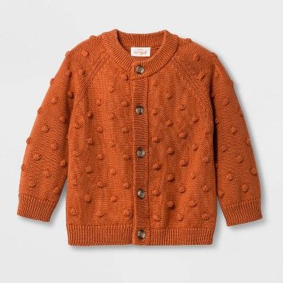 Baby Boys' Raglan Bobbles Cardigan Sweater - Cat & Jack™ Orange | Target