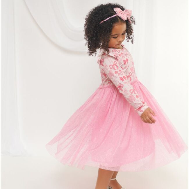 Coquette Bow Long Sleeve Tutu Dress, Pink | Maisonette