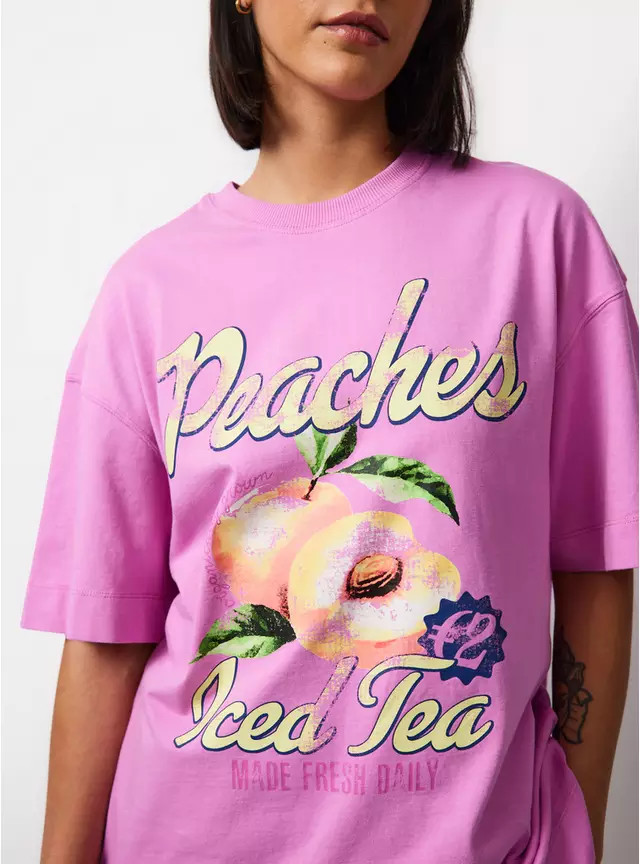 Pink Fruit Graphic Oversized Fit T-Shirt S | Tu Clothing