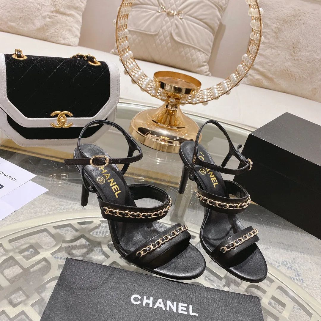 2023 Cha-nel Dupe Sandal High Heel Shoe Two Chain Line Fashion Style 7.5cm Shoes FH8824 | DHGate