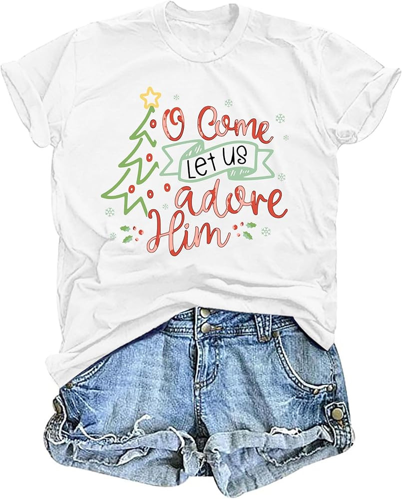 Christmas Shirts for Women: Christian Christmas T Shirt Christian Religious Tops Xmas Gift Casual... | Amazon (US)