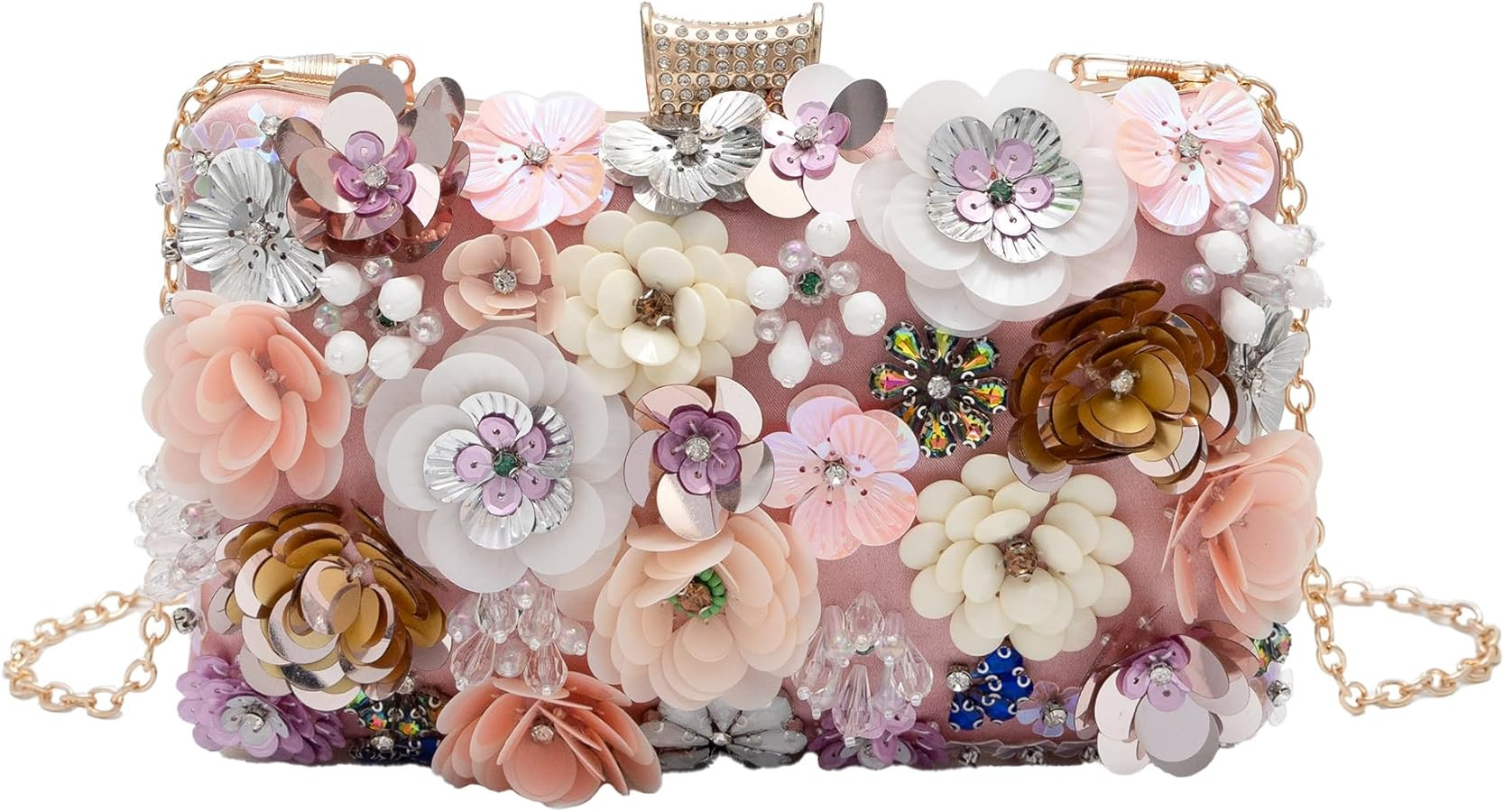 Floral Evening Bag for Women Beaded Clutch Purse with Sequins & Rhinestone Wedding Party Handbag ... | Amazon (CA)