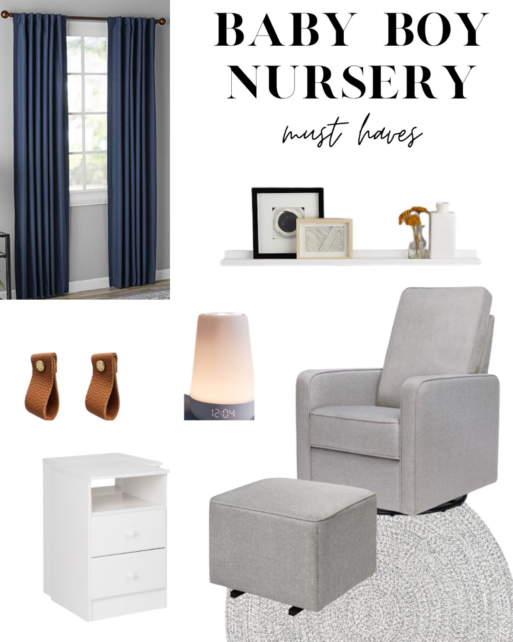 baby boy nursery 
glider chair
blackout curtains
nightstand
bookshelf 
hatch rest+

#LTKhome #LTKbaby #LTKFind