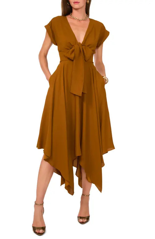 1.STATE Front Bow Handkerchief Hem Dress in Cathay Spice at Nordstrom, Size Medium | Nordstrom