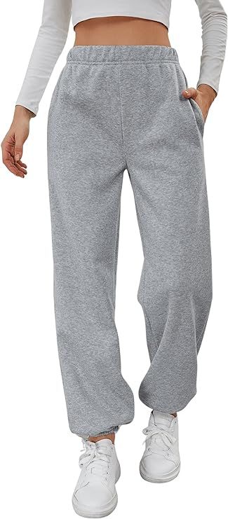 SweatyRocks Women's Elastic High Waist Sweatpants Workout Pocket Jogger Pants | Amazon (US)