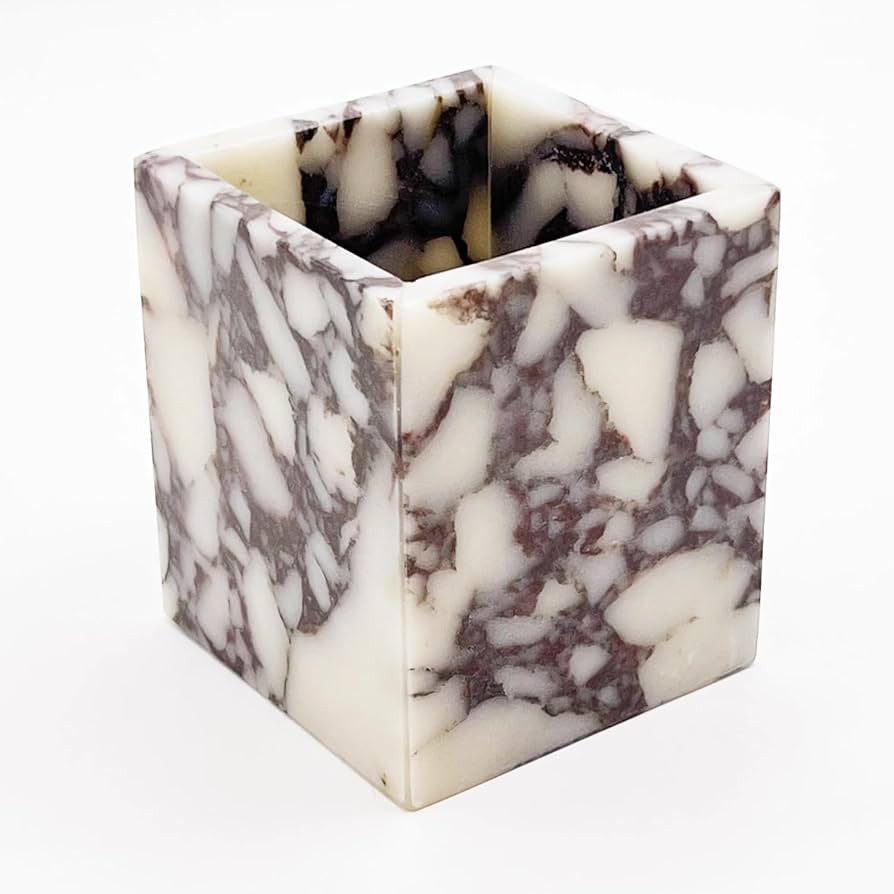 Marble Pen Holder, White Stone Rectangular Desktop Organizer, Office Study Makeup Brush Storage, ... | Amazon (US)