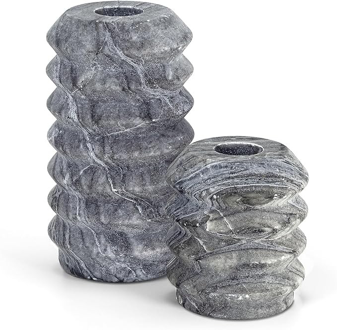 WORHE Candle Holders Italy True Natural Travertine Stone 0.4" Thick Set of 2 Marble Candlestick H... | Amazon (US)