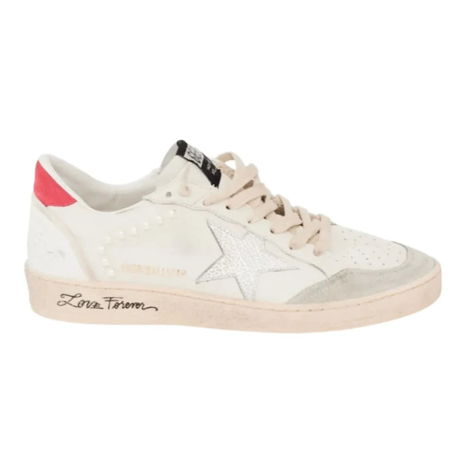 Golden Goose Ball Star Silver Leather Star and Pink Suede Heel Tab Women's Sneakers | Shop Simon