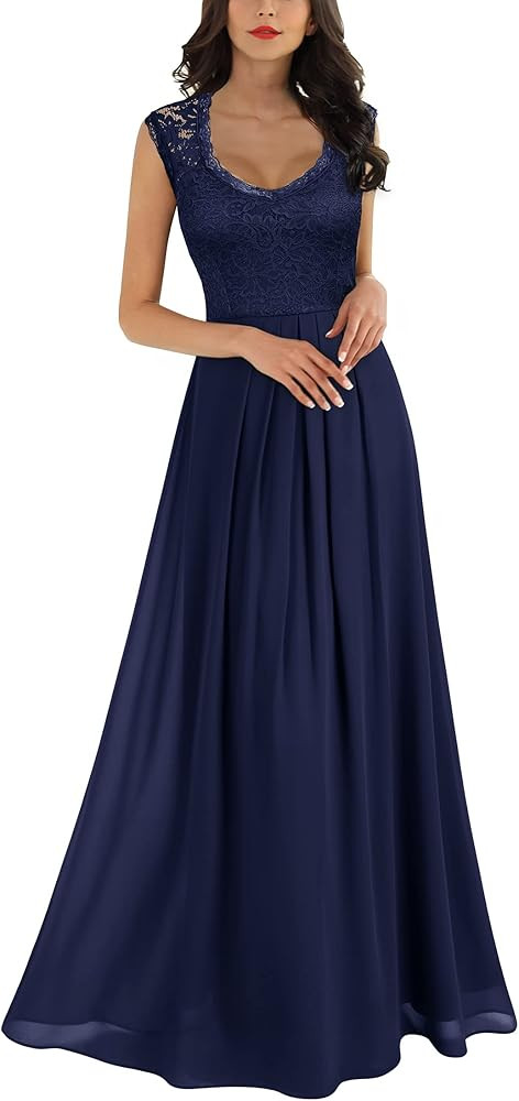 Miusol Women's Casual Deep- V Neck Sleeveless Vintage Wedding Maxi Dress | Amazon (US)