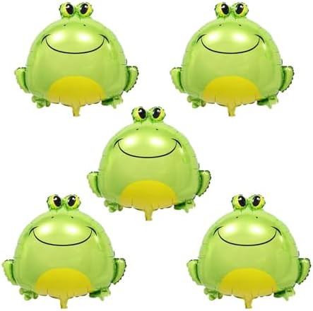 5PCS Frog Foil Balloons - Large Green Frog Mylar Foil Balloons for Animal Themed Birthday Party D... | Amazon (US)