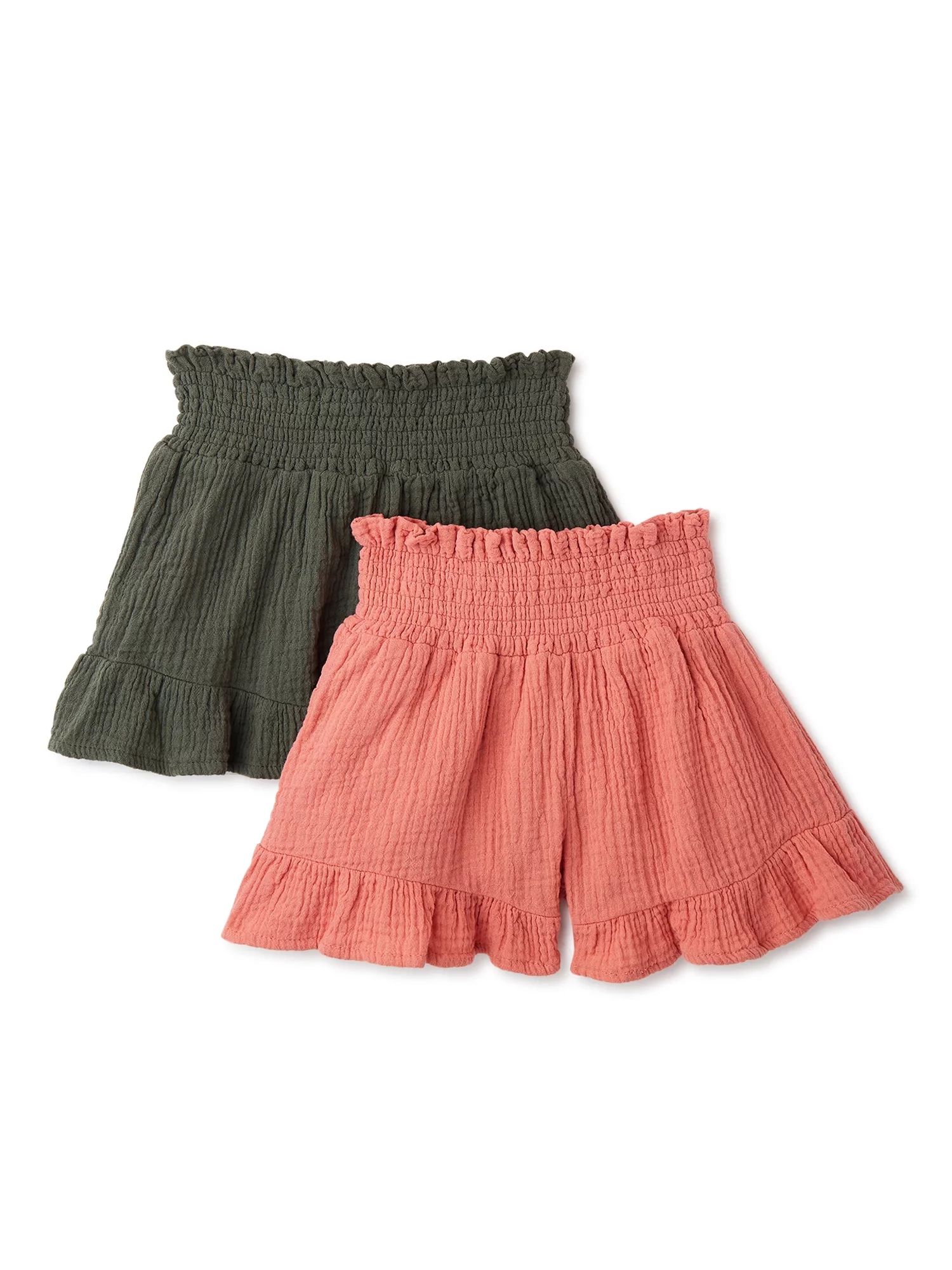 Wonder Nation Girls’ Ruffle Shorts, 2-Pack, Sizes 4-18 & Plus - Walmart.com | Walmart (US)