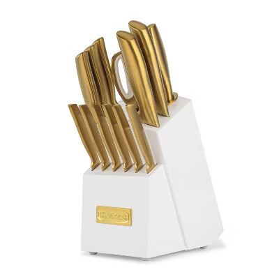 Cuisinart Classic 15pc Gold PVD Stainless Steel Cutlery Block Set White: Forged Knife Set with Co... | Target