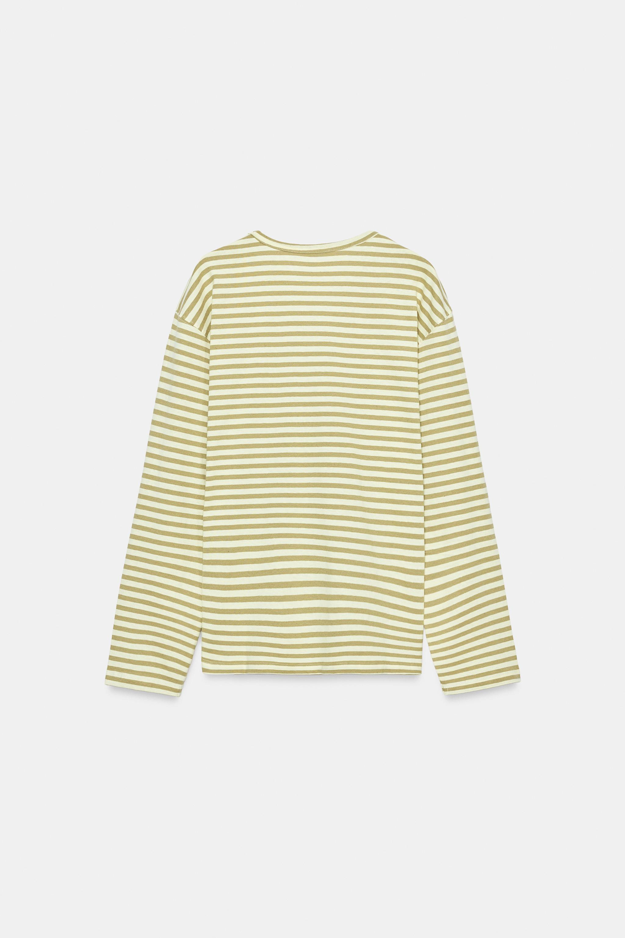STRIPED COTTON AND LINEN T-SHIRT | Zara UK