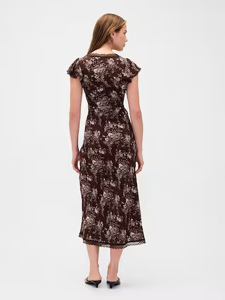 Lace-Trim V-Neck Crepe Maxi Dress | Gap (US)