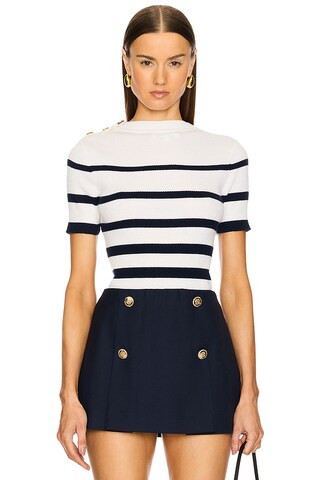 Ronny Kobo Tiara Knit Top in Ivory & Navy from Revolve.com | Revolve Clothing (Global)